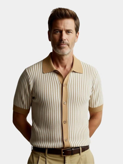 Gestreept gebreid poloshirt